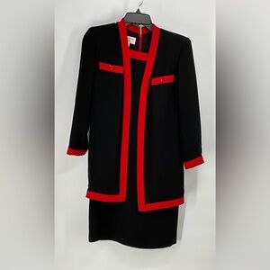 Jones New York Black and Red Trim Blazer Dress One Piece Slip Lined Set 4